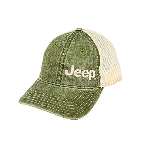 JeepGarment Washed Text Logo Trucker Hat – | Unstructured Low Profile Cap with Mesh Back & Snap Closure