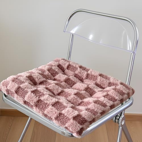 QOEUIUJ Galette de Siège Peluche Carrées 40×40 Coussins for Chaises avec Sangles Doux Confortable for Intérieur Et Extérieur, Jardin, Cuisine, Bureau(Rose Rouge,1pc)