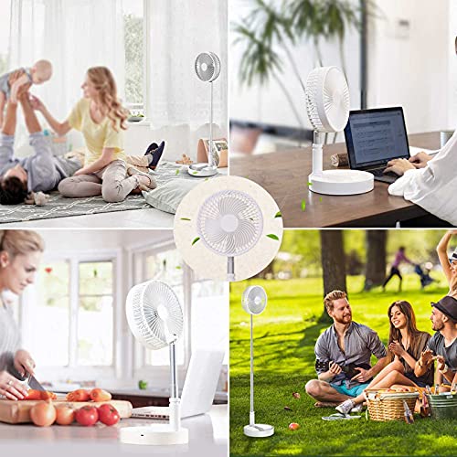 Ventilateur de bureau portable, pliable, sur pied, hauteur réglable de 36,1 cm à 99,1 cm, 4 vitesses et réglages de l'heure, batterie rechargeable 7200 mAh, charge USB oscillante télescopique (blanc) – Image 3