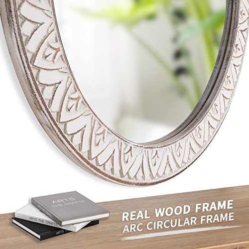 Fuxuiwy 24" Round Rustic Mirror Wooden Frame Circle Mirrors, Distressed Wall Mounted Mirror For Bathroom, Bedroom, Living Room, Entryway, Fireplace, Hall #TOP4