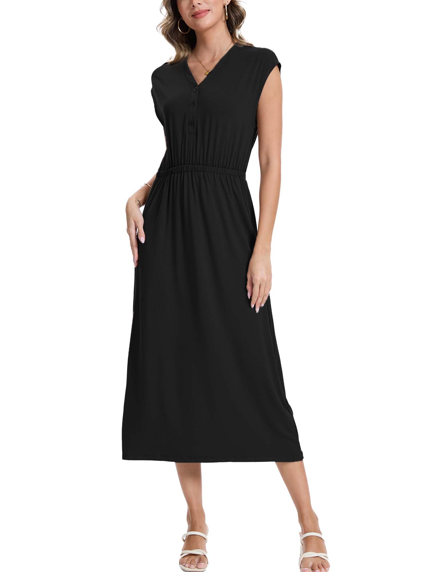 Moss Rose Women Spring Summer Maxi Dresses V-Neck Sleeveless Casual Long Formal Dress