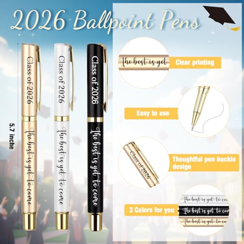 Affrolling 12 Sets Class of 2026 Graduation Gifts Bulk – Graduation Pens, Compass Bookmarks, Cards & Clear Gift Bags, Inspirational Party Favors for Students & Teachers(Black,White,Gold) by Affrolling - Image 2