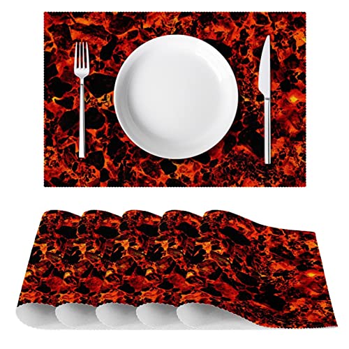 Set de table tissu Oxford rouge Lava Magma lavable résistant chaleur - 3