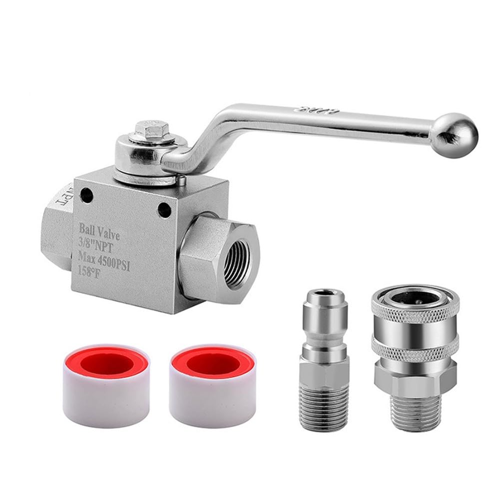 Robinet à boisseau sphérique haute pression pour nettoyeur haute pression avec déconnexion rapide 3/8", vanne d'arrêt en acier inoxydable 4500 psi, comprend 2 adaptateurs