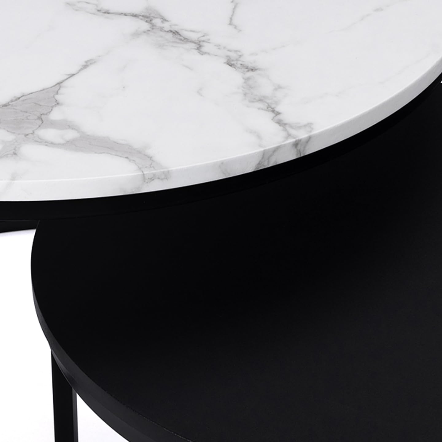 IDMarket - Lot de 2 Tables Basses gigognes Alaska Rondes 54/70 Effet marbre et Noir Pieds métal