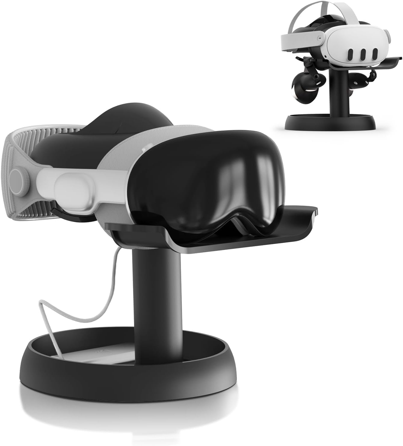 CENXI Stand Holder for Quest 3s/Quest 3/Vision Pro/Quest 2/Pico 4/for PSVR 2, Universal VR Headset Vertical Mount, More Safety Stable Round Base, Multi Storage Space Way, Install Easy