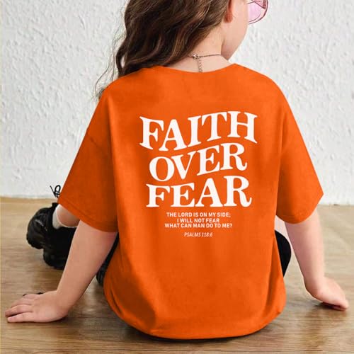 Image of Faith Over Fear Shirt Christian Jesus Tshirts for Girls Religious Inspirational Tees Bible Verse Tops for Kids 3-12