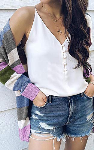 Image of ECOWISH Women Cardigan Sweaters Long Kimono Striped Long Sleeve Open Front Color Block Cozy Knitted Coat Outwear Winter Fall