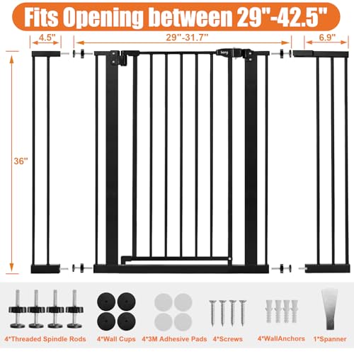 Image of keny 36 inch Extra Tall Baby Gate for Stairs, 29-42.5 inch Wide Auto Close Dog Gate | Pressure Mounted Easy Walk Through Pet Gate for Doorways, Durable Safety Stair Gate, Black