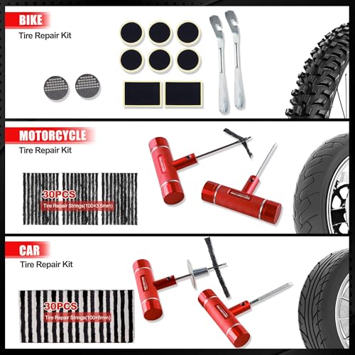 Image of AWELCRAFT 108-Piece Heavy Duty Tire Repair Kit - Professional Flat Tire Plug Set with T-Handle Tools, 4-Way Valve Tool, Pliers, Storage Case