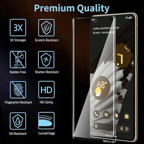 Image of [3+1 Pack] for Google Pixel 7 Pro Screen Protector, 9H Tempered Glass, Ultrasonic Fingerprint Compatible, 3D Curved, HD Clear Scratch Resistant for Google Pixel 7 Pro 5G Glass Screen Protector