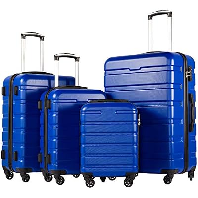 Coolife Luggage 4 Piece Set Suitcase Spinner Hardshell Lightweight TSA Lockfamily set-navy, 16202428