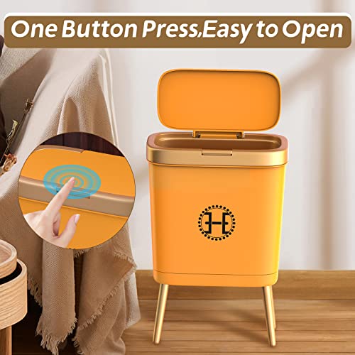 Bedroom Trash Can With Lid,Slim Bathroom Trash Cans With Lids, Dog Proof Trash Can With Press Top Lid,Modern Gold Trash Can Plastic Waste Basket For Living Room, Office,Kitchen, 4 Gal-Orange #TOP4