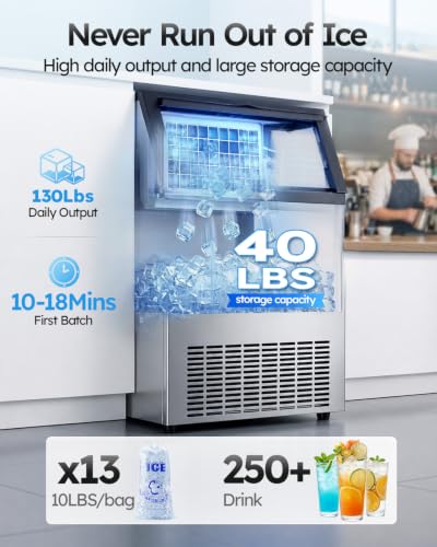 Image of Mojgar Commercial Ice Maker 130lbs /24H with 40lbs Storage Bin ETL Approval