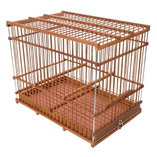 KOMBIUDA Jaula de Bambú Pequeña Rectangular con Bandeja Extraíble y Gancho para Colgar Portátil y Ligera para Periquitos Canarios y Pinzones Diseño Artesanal y Espacio Amplio para Vuelo