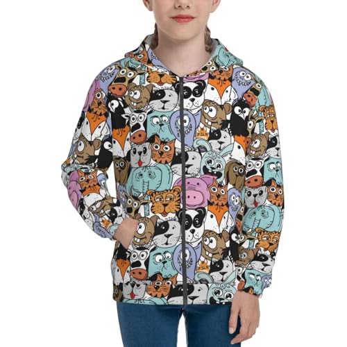 Colored Funny Animals Kids Pullover Hoodies Boys Zip Up Sweatshirts Girls Athletic Clothes with Pocket3