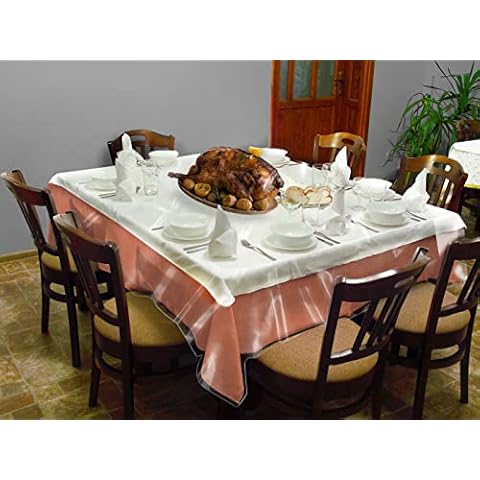 LAMINET Heavy-Duty Deluxe Crystal Clear Vinyl Tablecloth Protector 54" x 74" - Oblong Cover