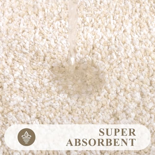 Pauwer Bathroom Rugs Sets 3 Piece Bathroom Shower Rugs with U-Shaped Contour Toilet Mat Absorbent Microfiber Plush Bath Mats Non Slip Bath Rugs Machine Washable Shaggy Bath Floor Mats, Light Beige