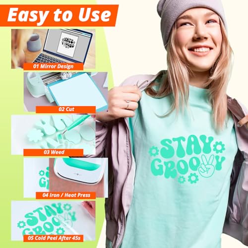 Image of HTVRONT Heat Transfer Vinyl-12 x 10FT Lime Green Iron on Vinyl for T-Shirts, HTV Vinyl Roll for All Cutting Machines & Heat Press Machine- Easy to Cut & Weed Vinyl Heat Transfer (Lime Green)