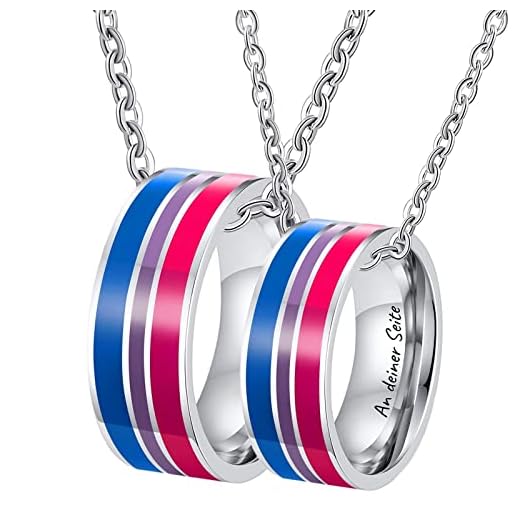 Dsnyu Kette mit Ring für Paare mit EIN Leben lang An deiner Seite 2er Set, Regenbogen Halskette Herren Ring 50CM/ 60CM, Edelstahl Gothic Kette Silber