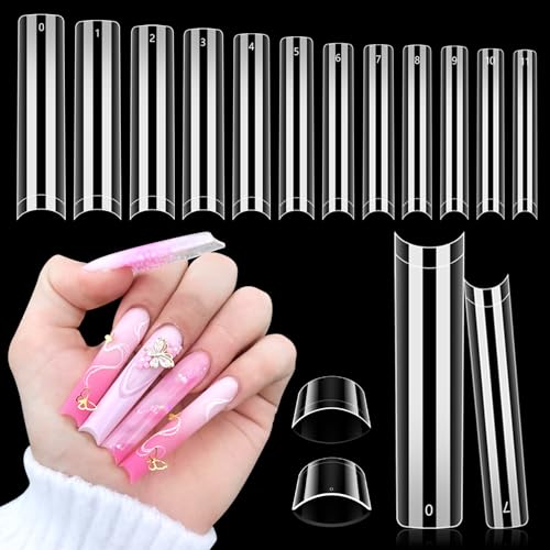 Adonafy Faux Ongles: 504 Pièces Supplémentaire Longue Capsules Ongles - Demi-couvercle U Curve Capsules Americaine Ongles - Transparent 12 Tailles Capsule...