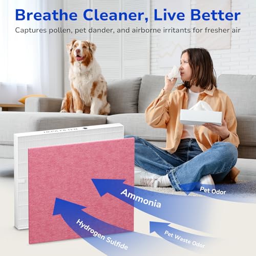 Image of Fil-fresh 3-Pack Airmega AP-1512HH Pet Filter Replacement Set for Coway Airmega AP-1512HH and Airmega 200M Air Purifiers, 2 Pet Deodorization Filters and 1 HEPA Filter, Pink