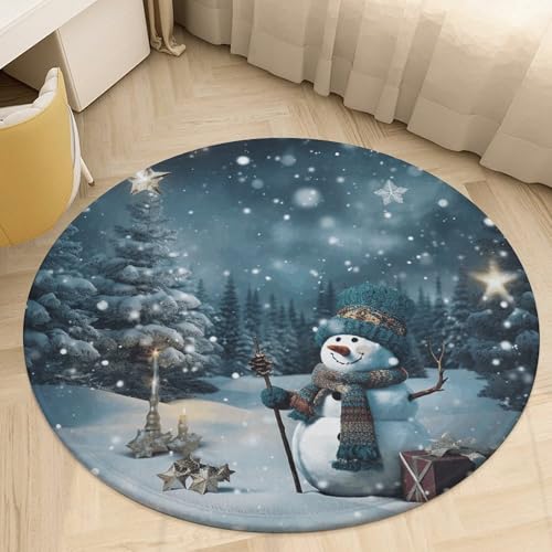Alfombra de muñeco de nieve navideña pequeña lavable de comedor 7