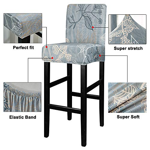 Image of Lellen Bar Stool Chair Covers Set of 4，Jacquard Bar Stool Cover Barstool Covers Slipcovers Stretch Bar Stool Covers with Backs Bar Stool Protector Covers for Kitchen Dining Room Counter Island