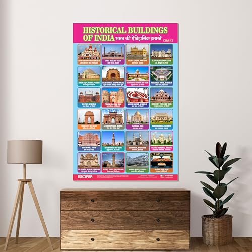 Image of ESCAPER Historical Buildings of India Educational Charts for Kids Learning (11.5 x 17.5 inches), Study Material, Learning Books, Posters