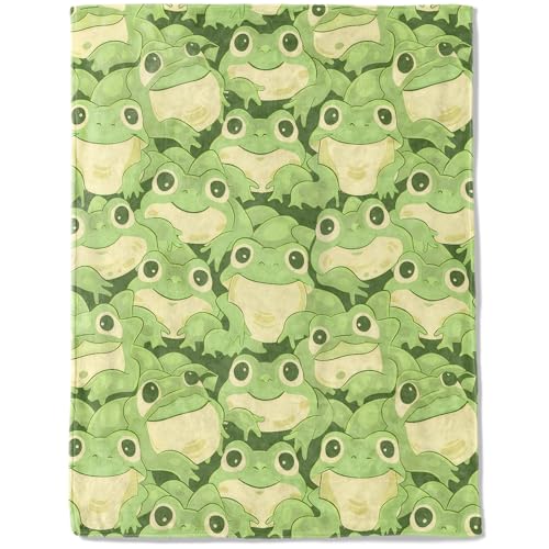 ainori Cute Frog Flannel Blanket - Lightweight Soft Cozy Unique Gifts Blankets for Kids Adult Women Playful Green Throw Animal Lovers Home Room Modern Whimsical Decor 50x60in