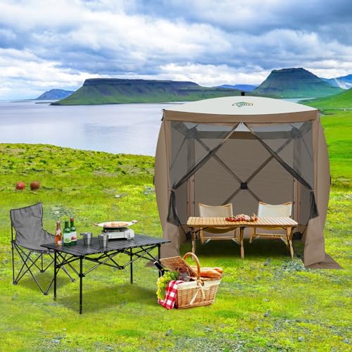 Image of COBIZI 6x6 FT Pop up Gazebo, Popup Canopy Tent, Screened in Gazebos with sidewalls, Waterproof Portable Outdoor Small Screen Tents Sun Shelter,carpas para Patio for Camping, Garden and Backyard,Brown