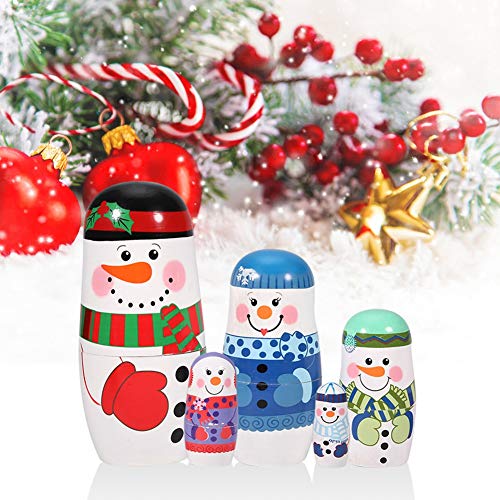 5 stks Kerst Handgeschilderde Leuke Houten Matroesjka Dolls Russische Nesting Poppen Set Woondecoratie Hout (m) - Image 3