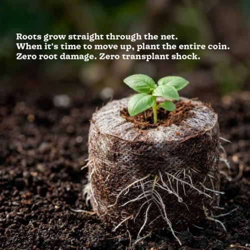 Image of UGAOO Coco Peat Coins for Seed Germination (Pack of 25) | 40mm Netted Coco Coir Pellets | Expands 6-7X | Seed Starter Plugs for Vegetables, Herbs, Flowers & Hydroponics