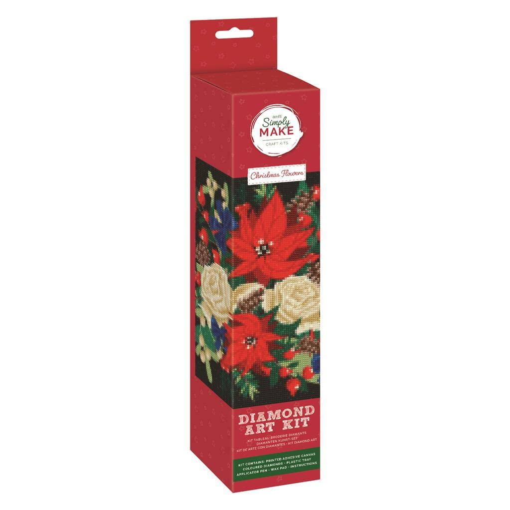 Simply Make Christmas Diamond Art Kit, Christmas Flowers Diamond Painting Kits for Adults Picture Canvas with Accessories