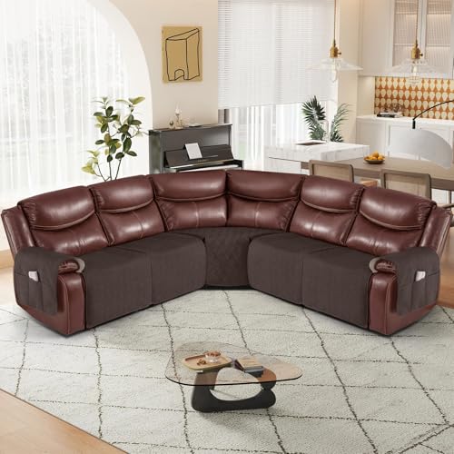 KinCam Waterproof Sectional Couch Covers, Oversized Recliner Sofa Covers for Reclining L Shape Couch, Non Slip Couch Cover for Sectional Sofa Washable Slipcover (5 Seat Recliner Cover, Chocolate)