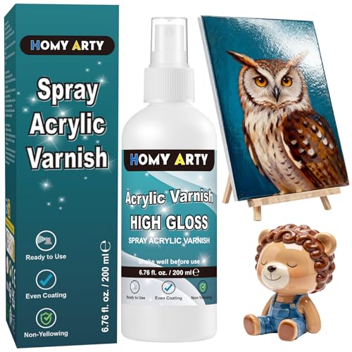 HOMY ARTY Vernis Acrylique en Spray, Vernis Acrylique Brillant, Spray Transparent Finition Brillante pour Protection Durable, Prêt à l’Emploi pour Argile...