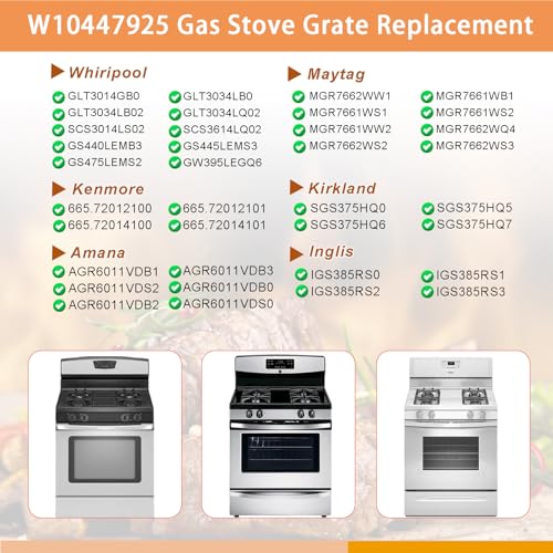 W10447925 Stove Grates Replacement for Whirlpool Stove Top, Gas Burner Range Grate for Maytag Amana Inglis Kirkland Cooktop Parts, Range Surface Grate Cast Iron Oven Grates Burner Rack Sets 4 Pack by Zemibi - Image 3