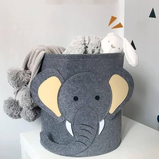 HELIMIX Cute Animal Laundry Basket,Kids Dirty clothes Hamper Boys Girls Bedroom Baby Nursery Toy Storage Bin toddler Toy Box,elephant Basket Big,kids Animal-picture-26