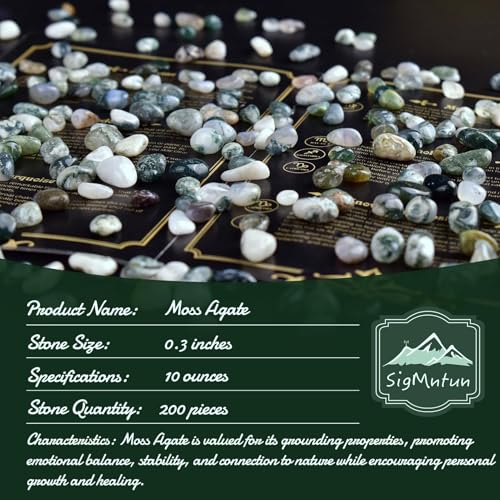Image of Polished Moss Agate Crystal Chips 200 Pcs - 0.3 inch 10 oz Tumbled Stone Chips Quartz Crushed Sea Glass Stones Healing Reiki Crystal Jewelry Making Home Decoration