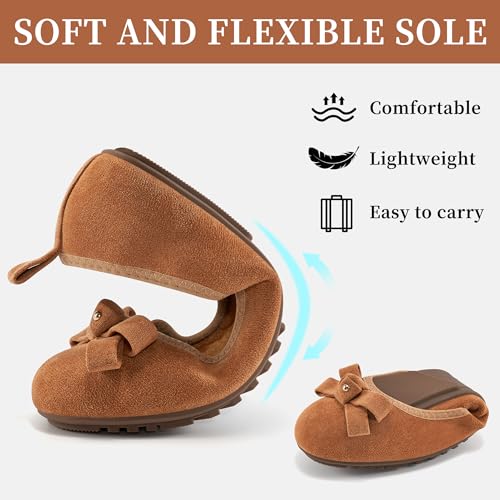 Image of Ecetana Women's Ballet Flats Comfortable Round Toe Foldable Slip-On Shoes | Portable Casual Bow Flats with Memory Foam Insole & Lightweight Non Slip Sole for Work Dressy Travel - All Day Comfort