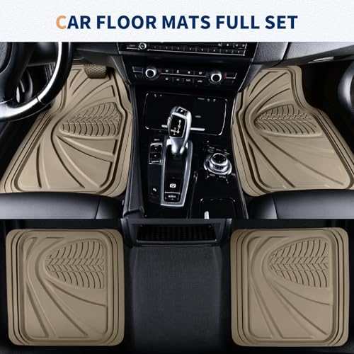 Image of FLORICH Car Floor Mats, Waterproof Universal Heavy-Duty 4 Pieces Rubber Floor Mats for Cars, Full Set Car Mats with Anti-Slip Backing Fit for Most SUV, Vans,Trucks, Sedan(Light Beige)