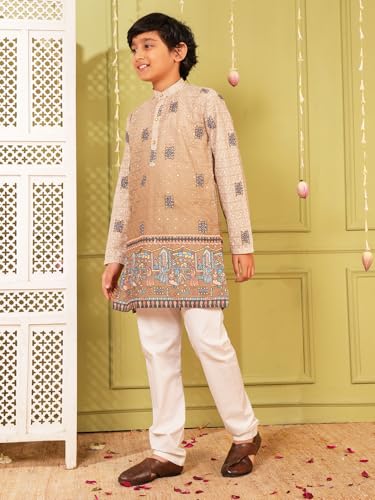 Image of AJ DEZINES Kurta Pajama For Kids Boys | Cotton Printed Chikankari Kurta Pyjama Set For Boys | Traditional & Festive Outfit | Party & Ethnic Wear | Stylish Kids Kurta Set