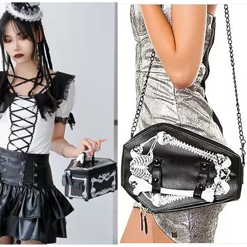 Image of Men PVC Unique Novelty Gothic Handbag Detachable Strap Crossbody Shoulder Bag Halloween Skull Purse for Women
