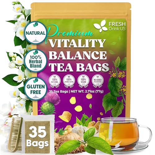 Image of FreshDrinkUS, Vitality Balance Tea Bags | 30 Count | Herbal Blend with Gymnema, Milk Thistle Seed, Fenugreek, Dandelion Root, Ginger, Orange Peel & Other Herbs - 100% Natural, Caffeine-Free Herbal Tea