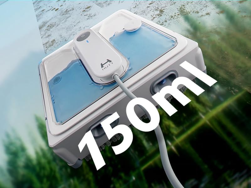 Oke-isalẹ view of the HUTT W9 robot window cleaner showing the 150ml water tank capacity.