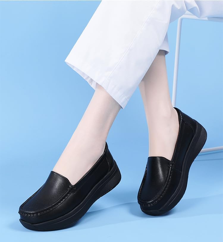 CROSSBABY Women's Slip on Lightweight Nursing Shoes Slip Resistant Comfortable Medical Work Shoes，Resistant Breathable Restaurant Food Service Leather Loafers - Image 2