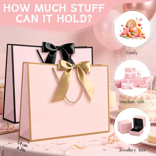 Image of JMANNI Gift Bags with Handles, 13 inch Medium Gift Bag for Presents, 4 Pcs Bags with 8 Tissue Paper and 4 Cards for Graduation Baby Shower Wedding Fathers Day Mother's Day Birthday Party(pink black)