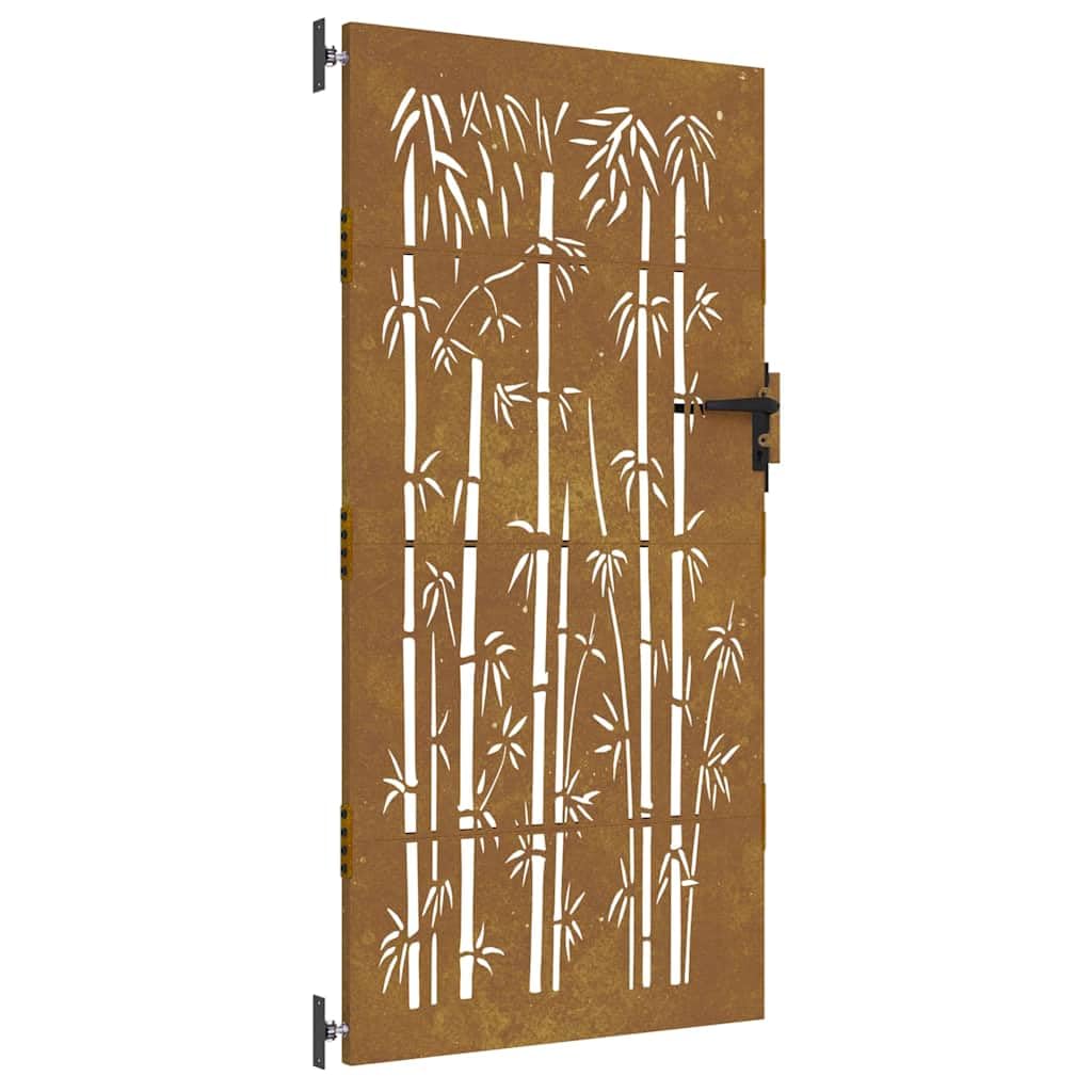 vidaXL Puerta de jardín Acero corten diseño bambú 85x175 cm, Puerta de Metal, Puerta Delantera de jardín, Puerta de jardín con Cerradura