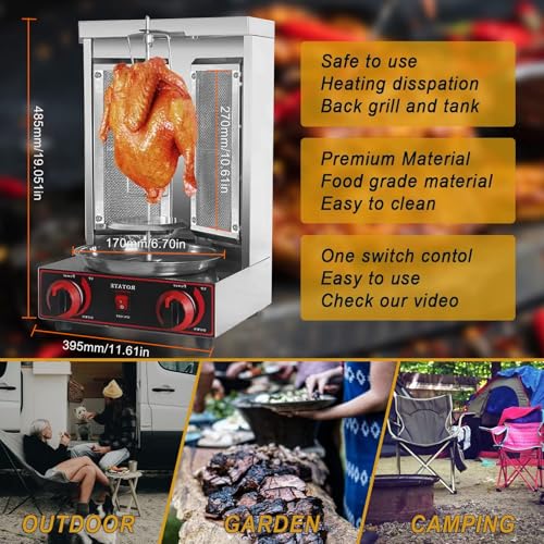 Shawarma-Grill-DöNer-Kebab-Maschine – FüR HäHnchenbraten, Truthahnbraten, Tacos – Elektrische Vertikale DrehspießMaschine, DöNer-Gyro-Grill, 360° Automatische Drehung, Edelstahl,220V-Black – Bild 8