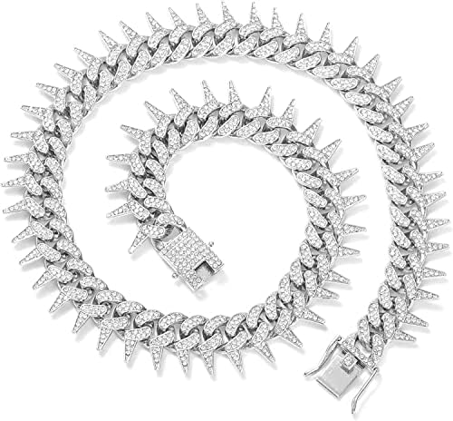 AntiquestreetMc Stan Cuban Link Chain for Men Women Iced Out Chain with Thorns Diamond Cubic-Zirconia Bling Miami Necklace Hip Hop Accessories